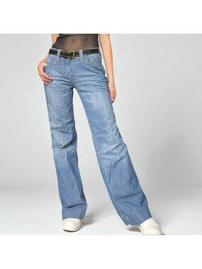 Y2K May 75 Low Rise Flare Jeans Stretch Cotton Distressed 27x33.5